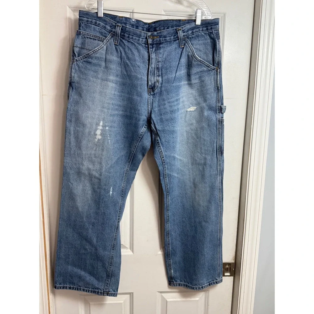Faded Glory Men's Jeans 36x30 Blue Denim Carpenter Baggy Straight Leg Distressed